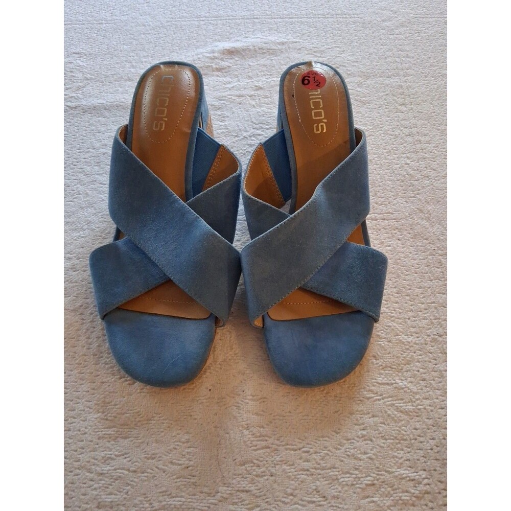 Chico's Poolside Blue Crossover Heeled Mules Size 6.5*